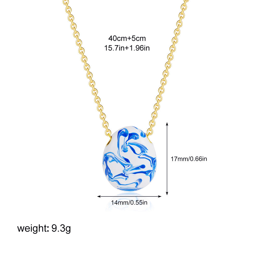 Retro Hand Painted Blue And White New Chinese Ceramic Necklace