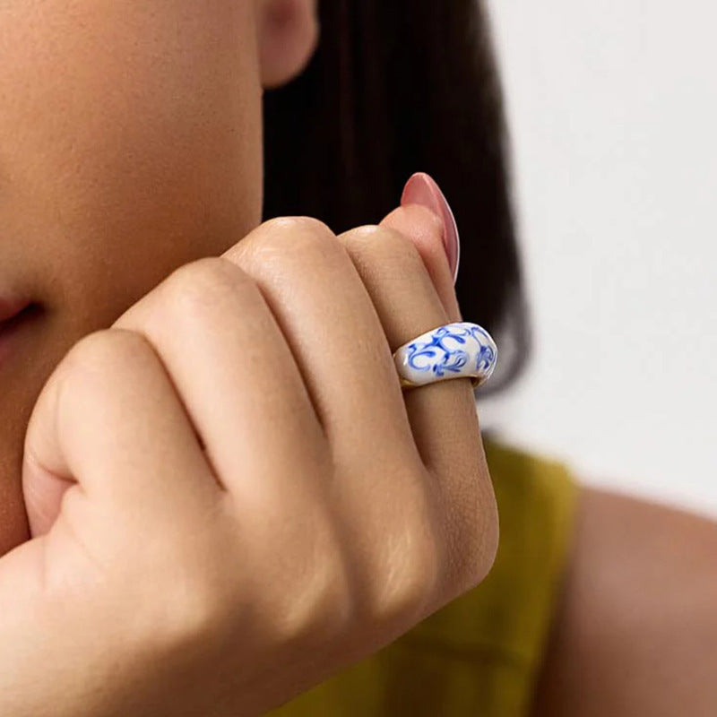 Retro Hand Painted Blue And White New Chinese Ceramic Necklace
