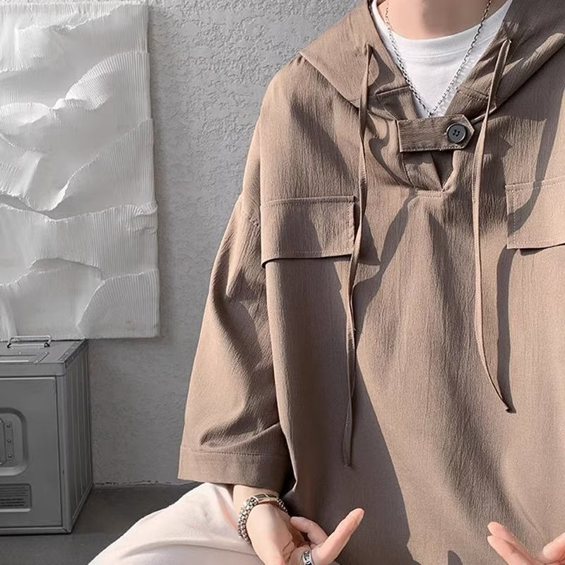 Summer Menswear Hooded Short Sleeve T-shirt Men&