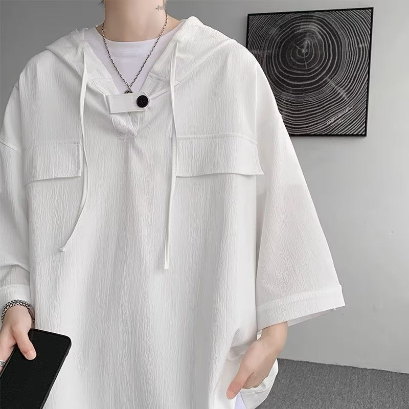 Summer Menswear Hooded Short Sleeve T-shirt Men&
