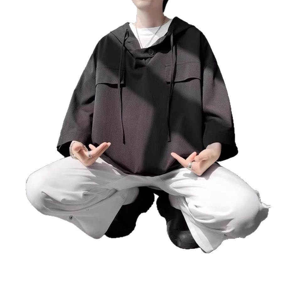 Summer Menswear Hooded Short Sleeve T-shirt Men&